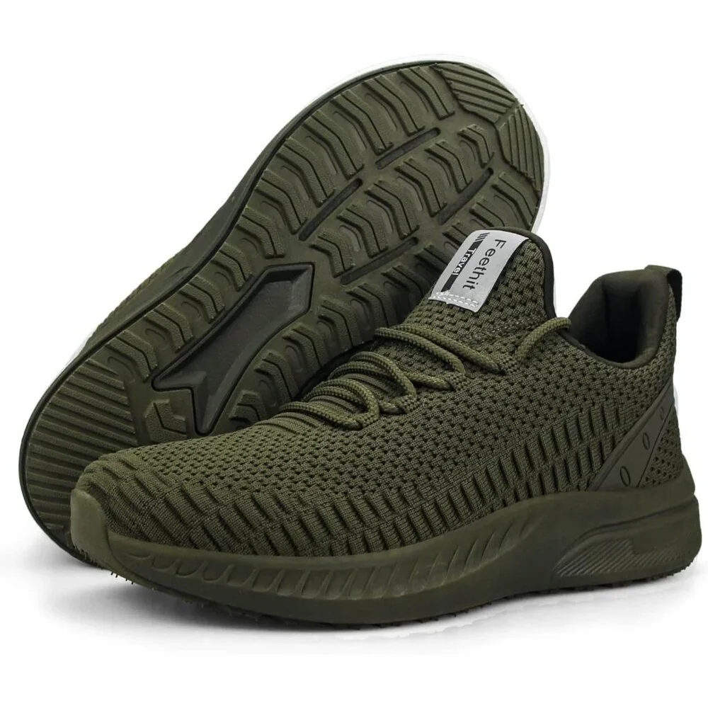 Men's Olive Green Non Slip Lightweight Workout Breathable Mesh Fashion Sneakers - Picture 5 of 6